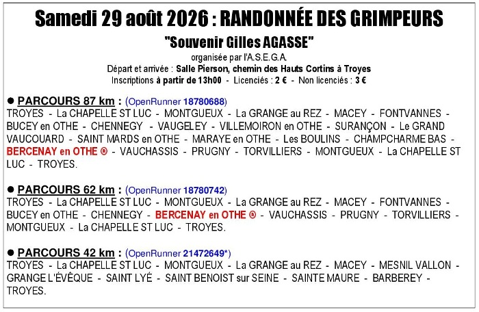SAMEDI 29.08.2026 RANDONNEE DES GRIMPEURS